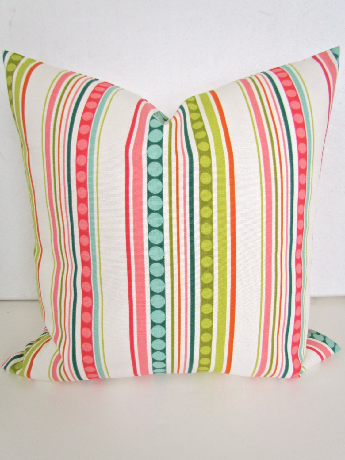 PILLOW COVER 20x20 CORAL Decorative Throw Pillows 20 x 20 Pillow Covers Green Striped salmon orange accent