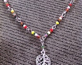 Shades of Autumn Czech Glass Seed Bead Necklace With Leaf Charm