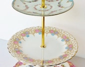 Upcycled Three Tier floral Cake Stand - LavenderRoseCottage