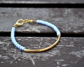 Periwinkle Czech Seed Bead Gold Tube Bracelet - Stacking Arm Party Lobster Clasp Bracelet