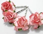 Sweet Pink Tipped Rose Hair Clips Four Flower Bobby Pins Bridal Floral Wedding Accessories