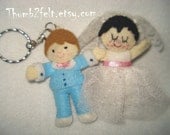 FREE SHIPPING World Wide-Felt Key chain Tiny Wedding Couple or Bride and Groom Felt Doll,wedding cake topper,anniversary gifts,party favors