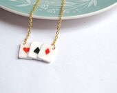 Playing card necklace. Hand drawn. Hand made.
