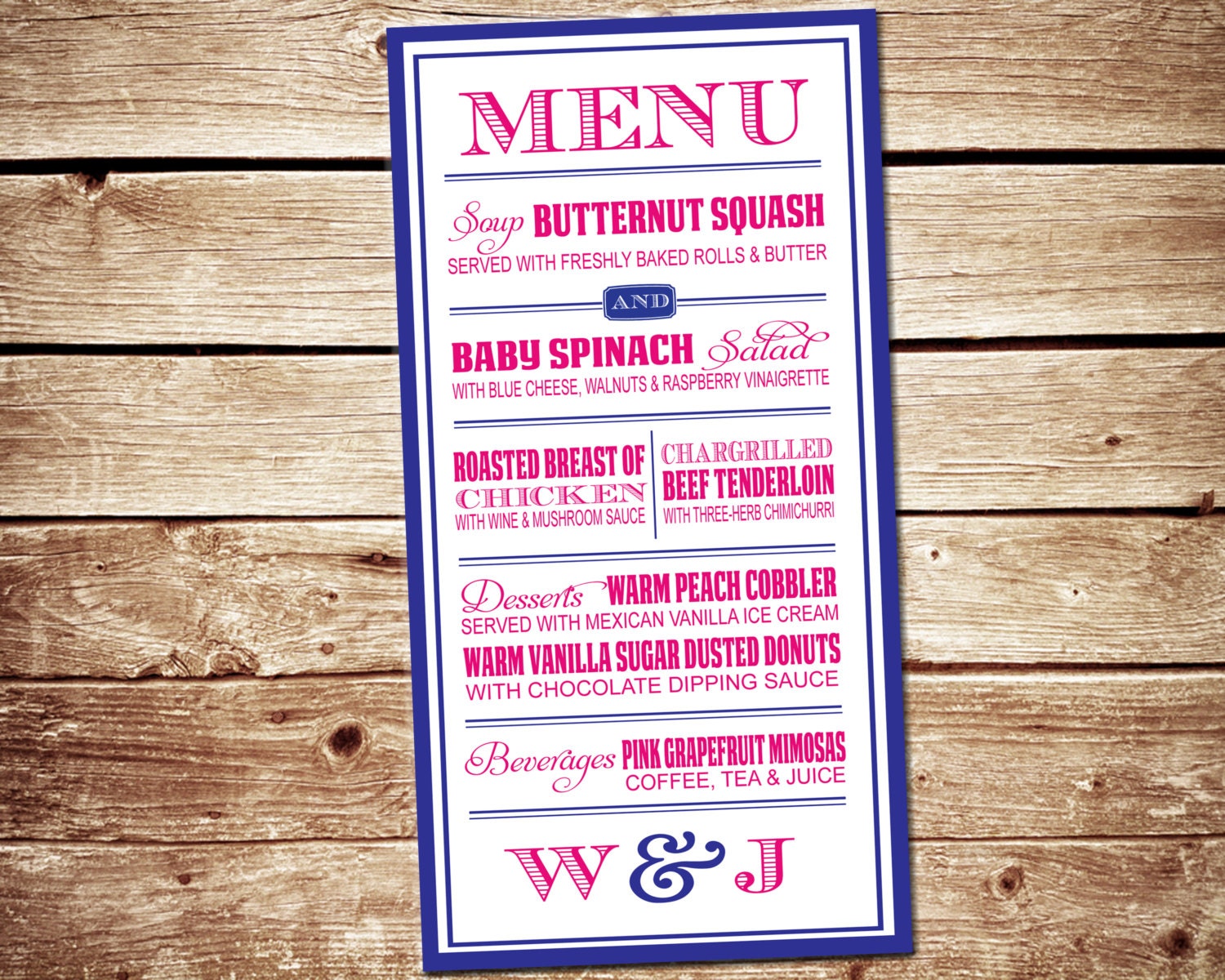 Printable Wedding/Luncheon/Brunch/Party Menu 4x9