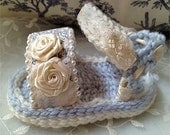Baby Girl Crochet Sandals in Blue and White