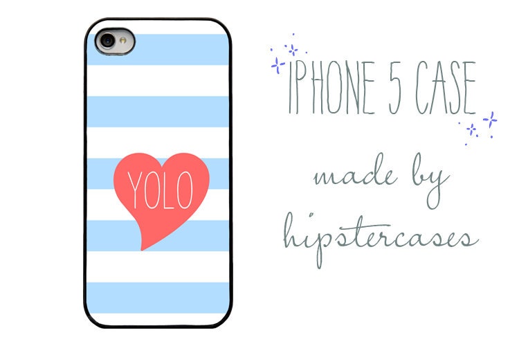 iPhone Case - YOLO Heart - Blue and White Stripe - Modern