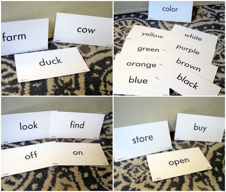 Colors: Set of 15 Vintage Flash cards, paper ephemera, sight words, mid century school, set 2