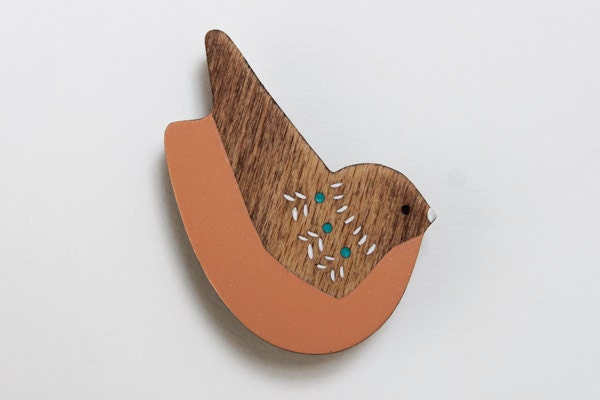 Chif Chaf Walnut - Wooden Bird Brooch