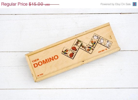 ON SALE Vintage Animal Domino Set for Children in Wooden Box