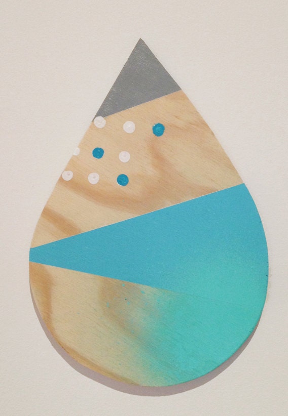 Winter in Paris on Wood - Wildly fun wall plaque, geometric art in Blue and Aqua for your home.