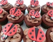12 Fondant Edible Cupcake/Cookie Toppers - Ladybugs