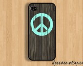 IPHONE 5 CASE mint peace sign in dark wood iPhone 4 case iPhone 4S case iPhone case Hard Plastic Case Soft Rubber Case