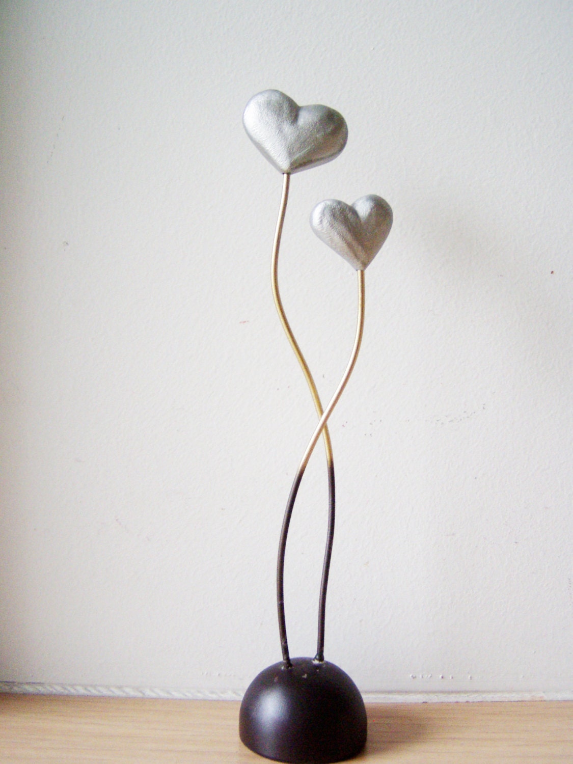 Two hearts, flowering on a brass stem, small sculpture, art object