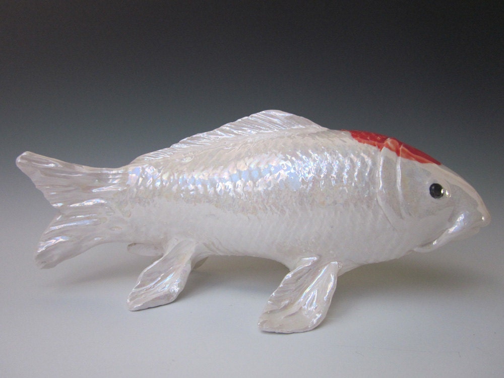 Koi Fish Sculpture - Hand Made Fish - Ceramic Koi, Fish, Koi Sculpture, Carp Fish