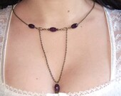 Garnet Necklace - Medieval  Jewelry - Victorian  Burgundy  necklace - Deep Red January Birthstone