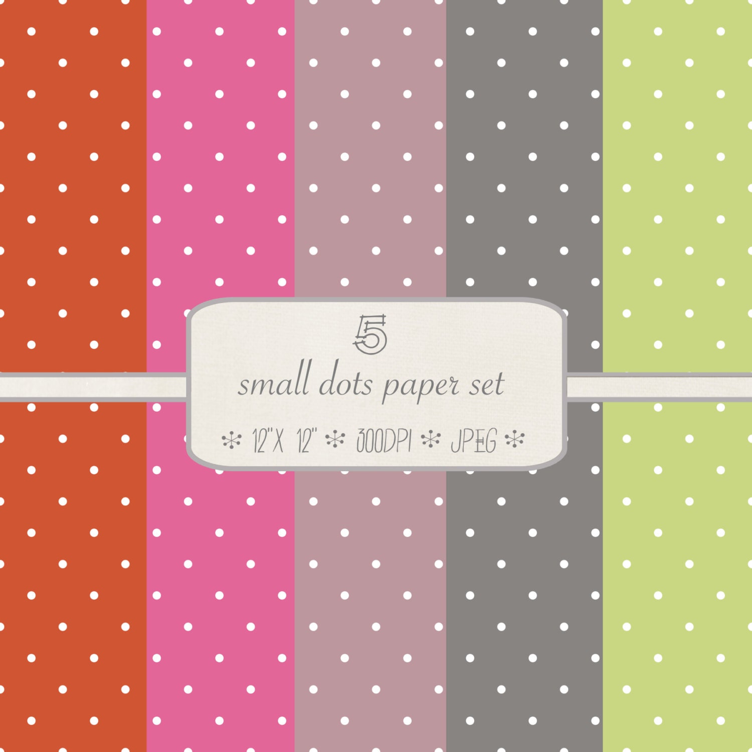 Digital Scrapbook Paper Pack // Small Dots // Pink, Red, Gray, Green // jpeg files // 300 DPI // Instant Download Il_170x135