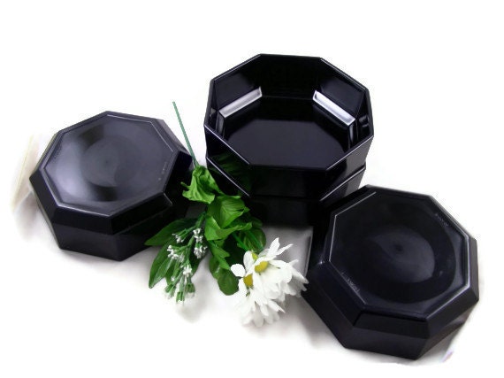 French Arcoroc Black Octagon Bowls - Octime Pattern - Four