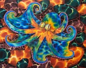 Caribbean Octopus (stones ) - Original  20" x 16" silk painting by Jean-Baptiste from a series of 150 originals.