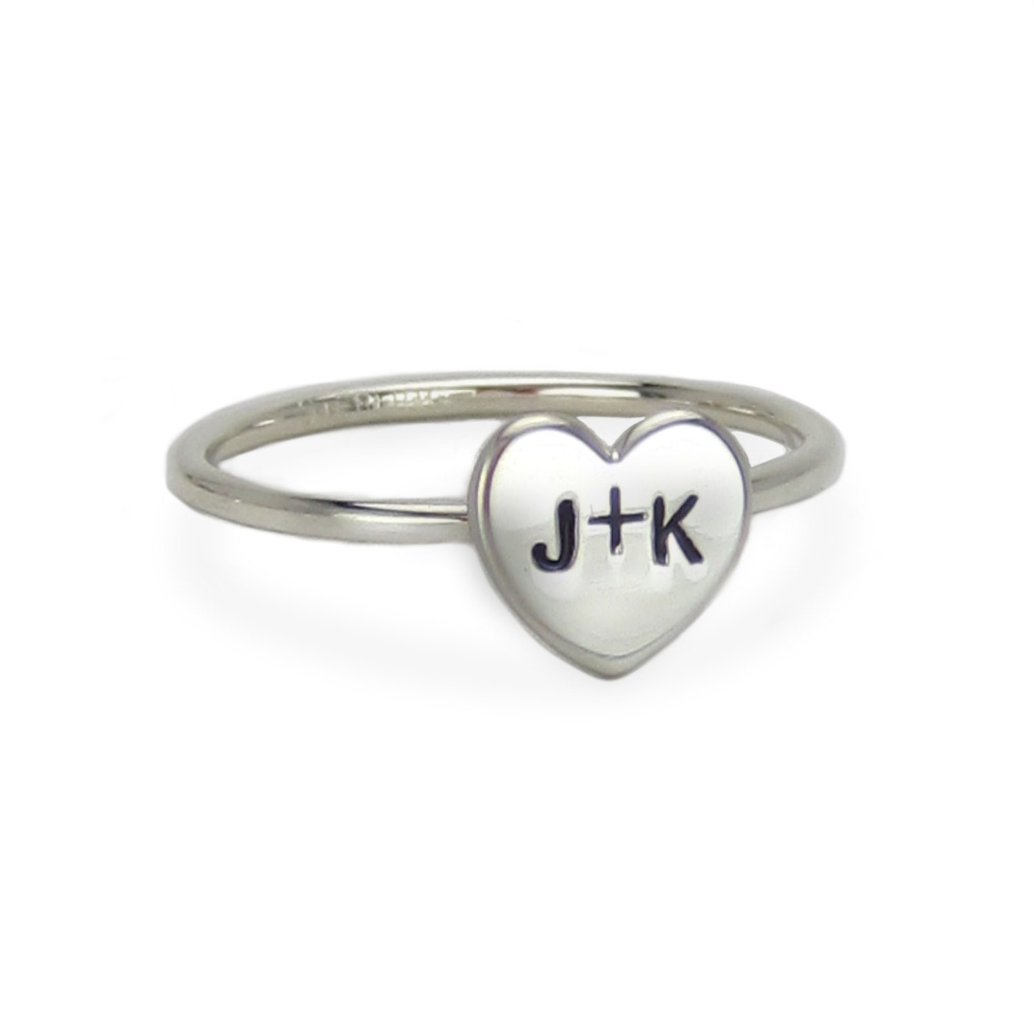 Sterling Silver Couple Heart Initial Ring