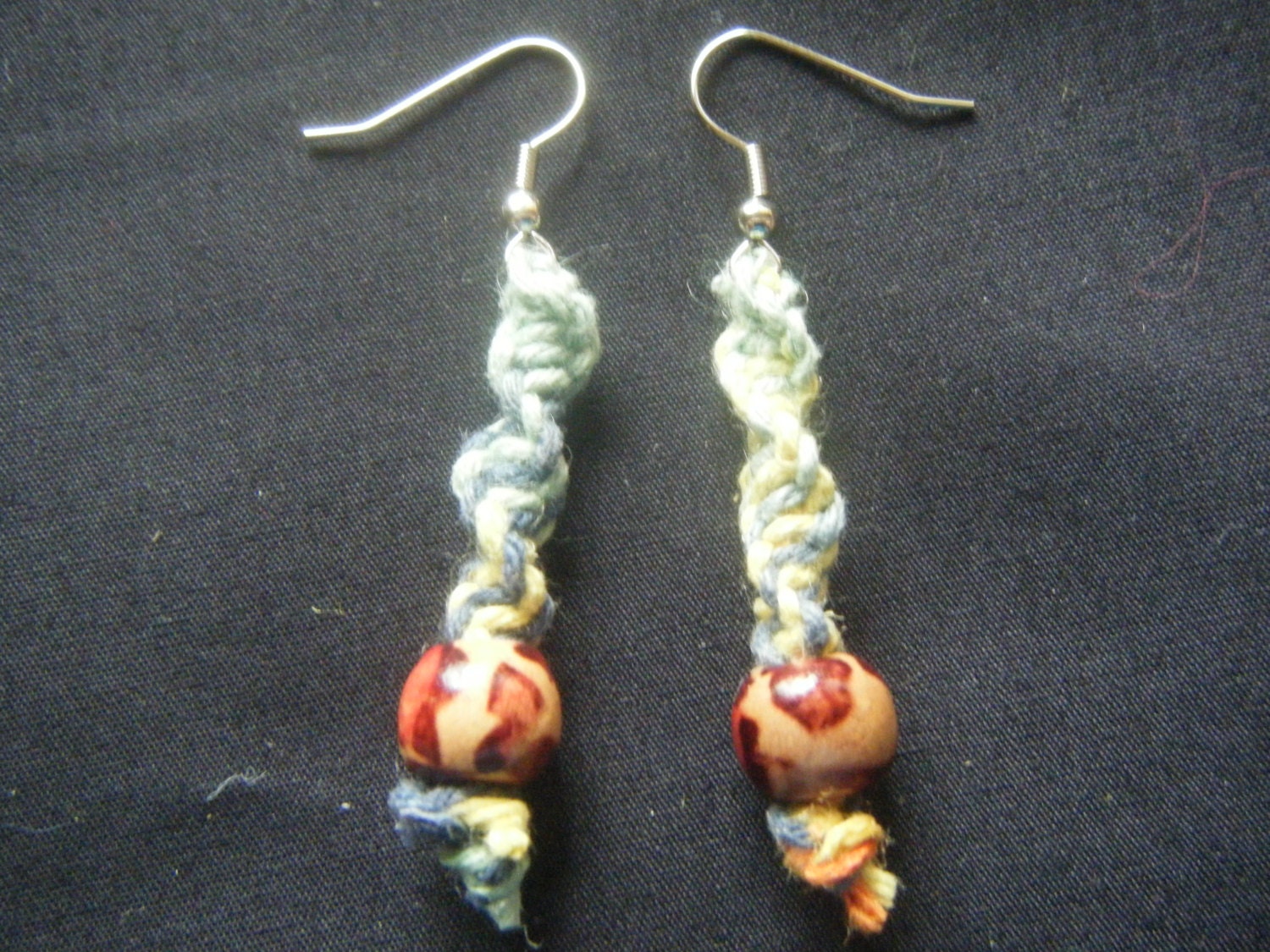 Dyed-hemp and Wood Bead Earrings