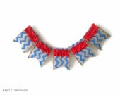 Patriotic Bunting , Blue Chevron & Red Ruffles, Burlap and  Ruffles Bunting, Red and Blue Bunting, Memorial Day Bunting