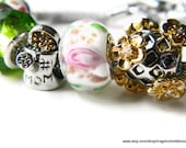 Moms Flower Garden Murano Glass European Charm Bracelet