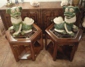 Vintage Pair End tables Endtables Fretwork Fret Work Hollywood Regency Mid Century Modern Brass Wood Chinese Chippendale Chinoiserie
