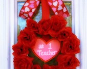 Free Shipping Personalized Heart Valentine's Glittery Red White Grapevine Wreath Ready to Ship