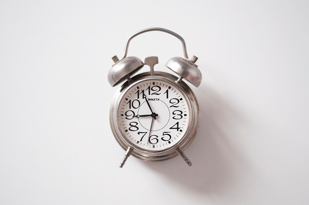 Vintage miniature mechanical alarm clock with bells RAKETA - CuteOldThings