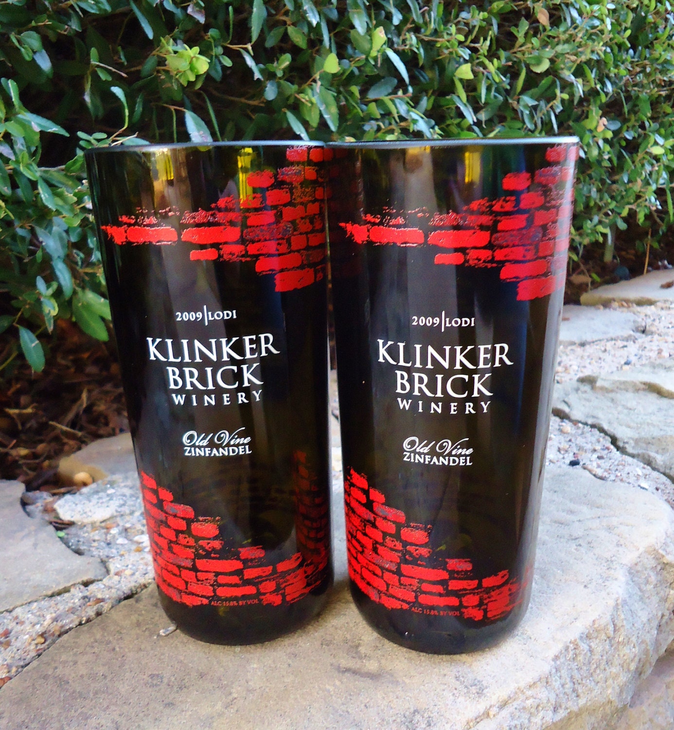 Recycled Wine Bottle Glasses Klinker Brick Winery Zinfandel Set of 2