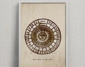 Antique Perpetual wheel of the Golden Number Moon Solar Cycle Calendar Restored Image