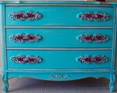 Vintage Audrey Hepburn Tiffany Blue Turned Retro Dresser Chest Repurposed Shabby Chic Mod