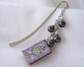 Purple and Gray Jane Eyre Dangling Beaded Bookmark with Book Charm - Handmade Bookmark - Ready to Ship