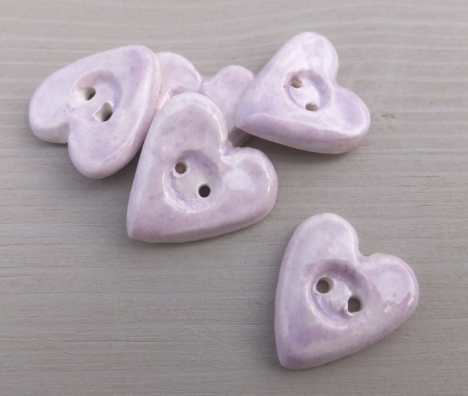 Heart buttons lilac ceramic pottery small buttons light purple love heart flat back embellishments