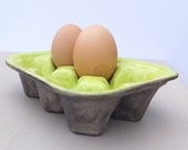 Egg box, two tone ceramic egg tray baking pottery kitchenware lime green and gray grey