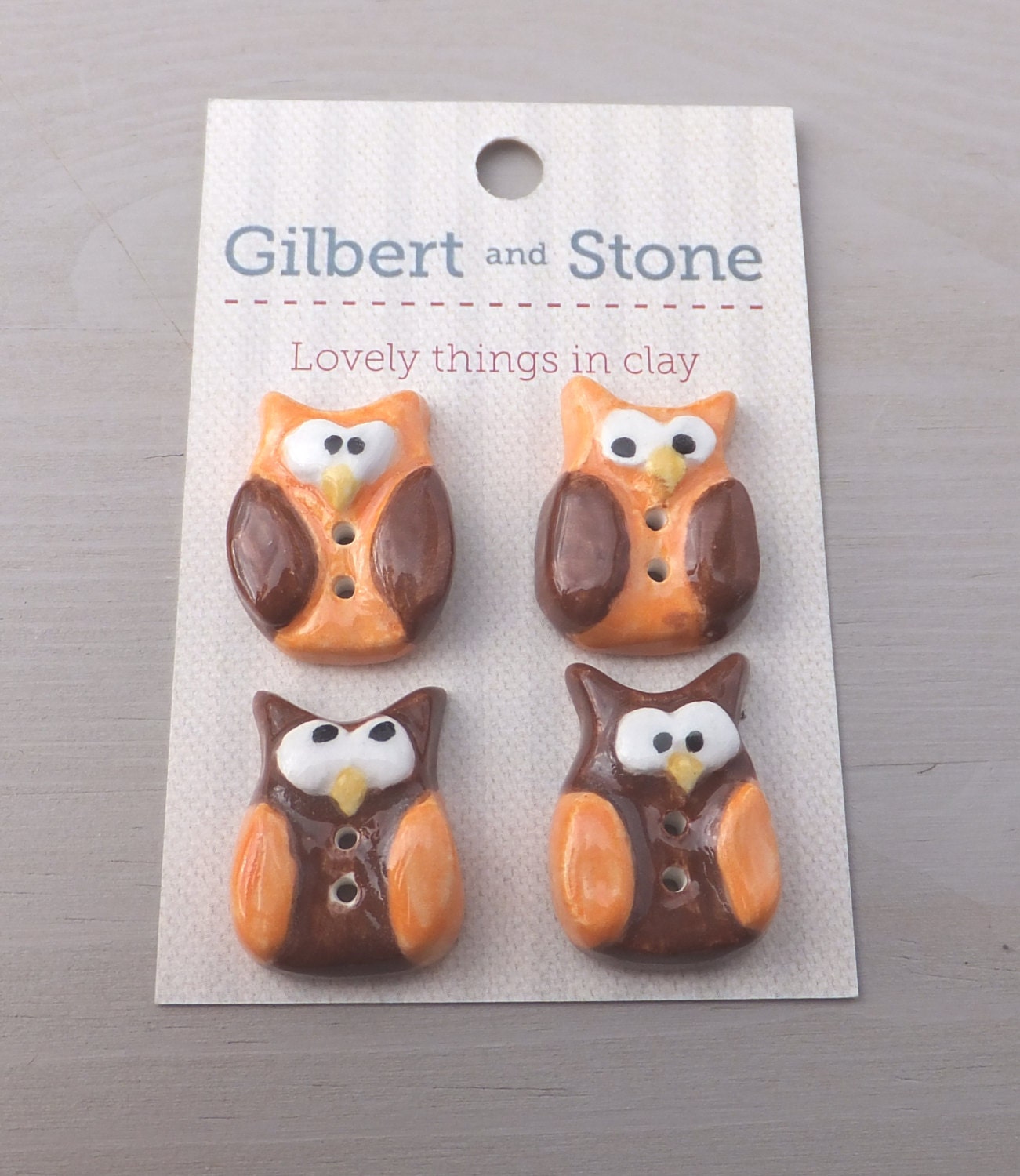 Owl buttons ceramic owl flatback embellishment orange pottery button