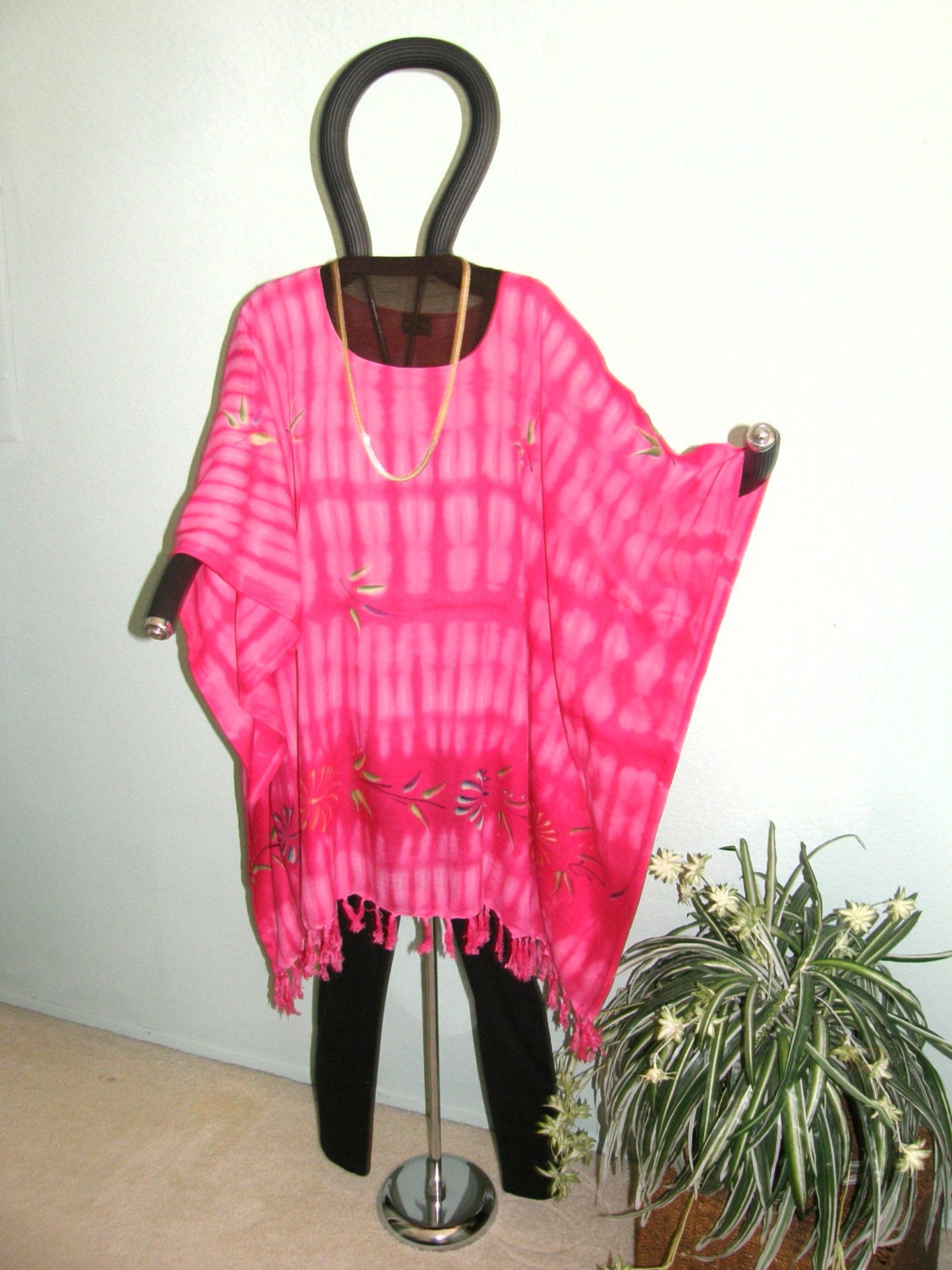 PLUS SIZE TOP - "Pink Cotton Candy"  - Batik dyed with a 2-way stripe pattern, then the flowers were hand painted with dye