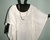 WHITE LINEN DRESS for Plus Size - Simple and Elegant - Made to your size from a fine 1960s linen embroidered table cloth