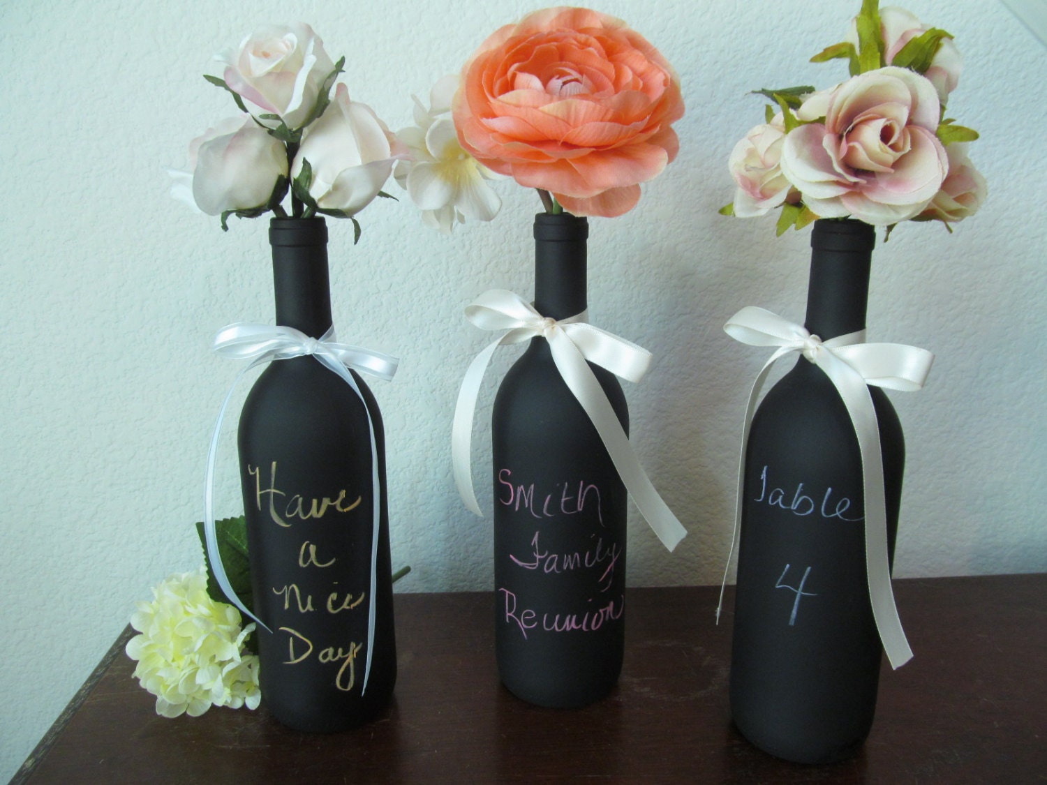 Chalkboard Wine Bottle Set Of 3  / Wedding Table Number / Party Supply Chalkboards / Decorative Wine Bottle / Fourth Of July Decor