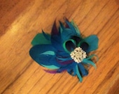 peacock hair clip . Butterfly /bridal hair accessory with sparkling rhinestone accent. beautiful and stunning