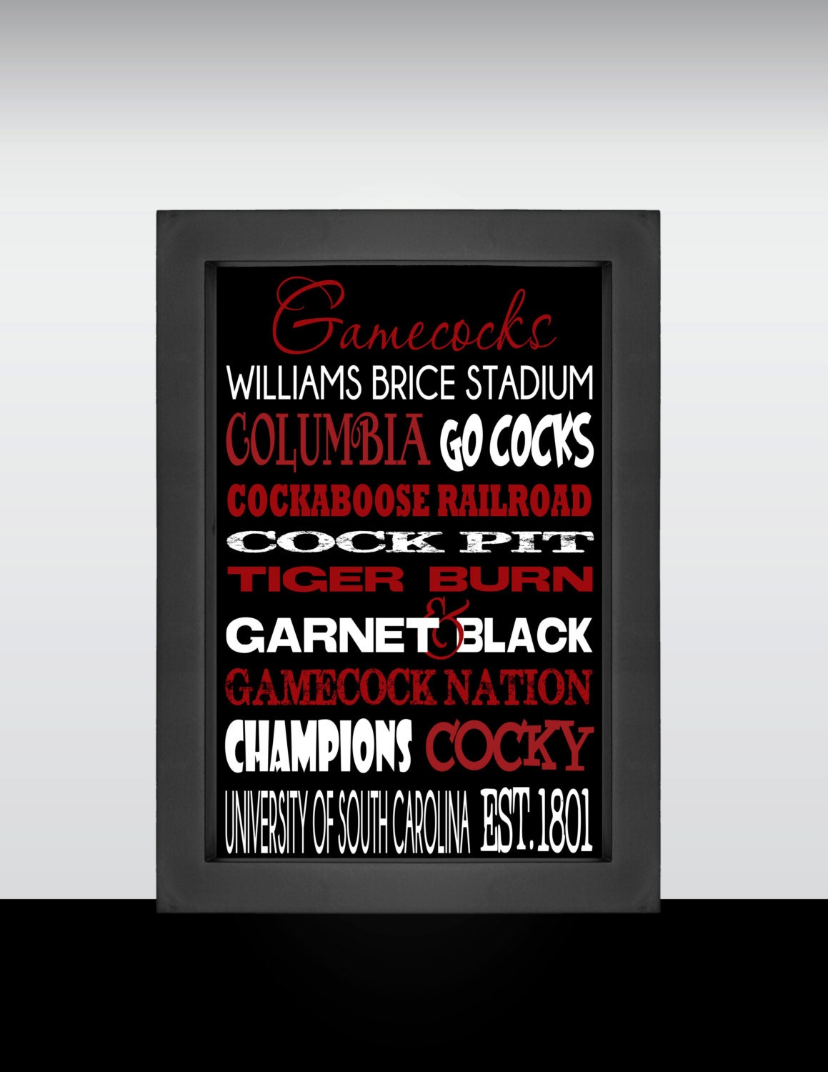 USC Gamecocks, Gamecocks, Gamecock Football, Carolina Gamecocks, University of South Carolina, Subway Art, Word Art, Game Room, Family Room