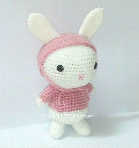 Hoodie Bunny 7.87" - Handmade Amigurumi crochet rabbit doll Home decor birthday Baby shower gift toy