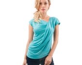 Perfect Summer Top,  Short Sleeve Colorful Shirt, Women Blouse. Colors available: Turquoise, Yellow