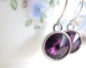 Purple Amethyst Earrings Swarovski Rivoli Wedding Jewelry Crystal Rivoli Contemporary Style Drop Earrings on Antique Silver