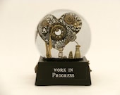 Work in Progress heart in water globe, OOAK, snow globe handmade