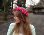 Floral flower crown / headpiece / headband / wreath with pink silk roses festival - 'Dainty'