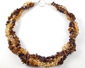 Tigers Eye and Citrine Twisted Multi Strand Necklace - Semi Precious Chip Beads