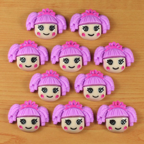 Wholesale Lot 10pcs Cute Purple Hair Lalaloopsy Girl Resin Flatback Flat Back Scrapbooking Hair Bows Center Frame Card Making Crafts DIY