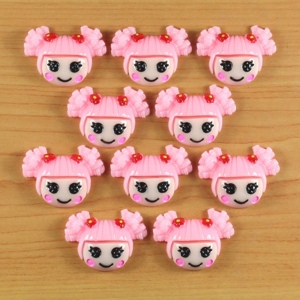 Lot 10pcs New Lalaloopsy Pink Hair w/flower Resin Cabochons Flatback Flat Back Scrapbooking Hair Bow Center Making Crafts Embellishments DIY