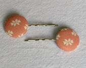 Orange Geometric Print Fabric Covered Button Hairslides